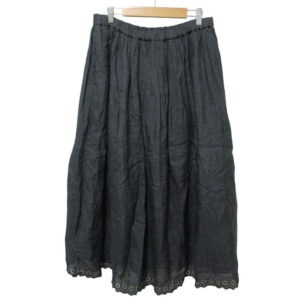 Gauze ガーゼ ラミーリネン カットワークレース ロング イージー フ スカート F ブラック レディース 古着