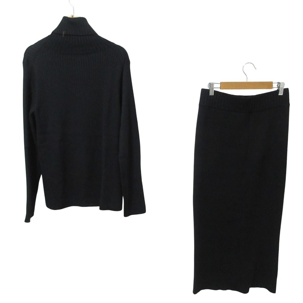 EVERYDAY I LIKE. エブリデイアイライク リブ編み タートルネックニット セーター スカート セットアップ 36 ブラック レディース 古着