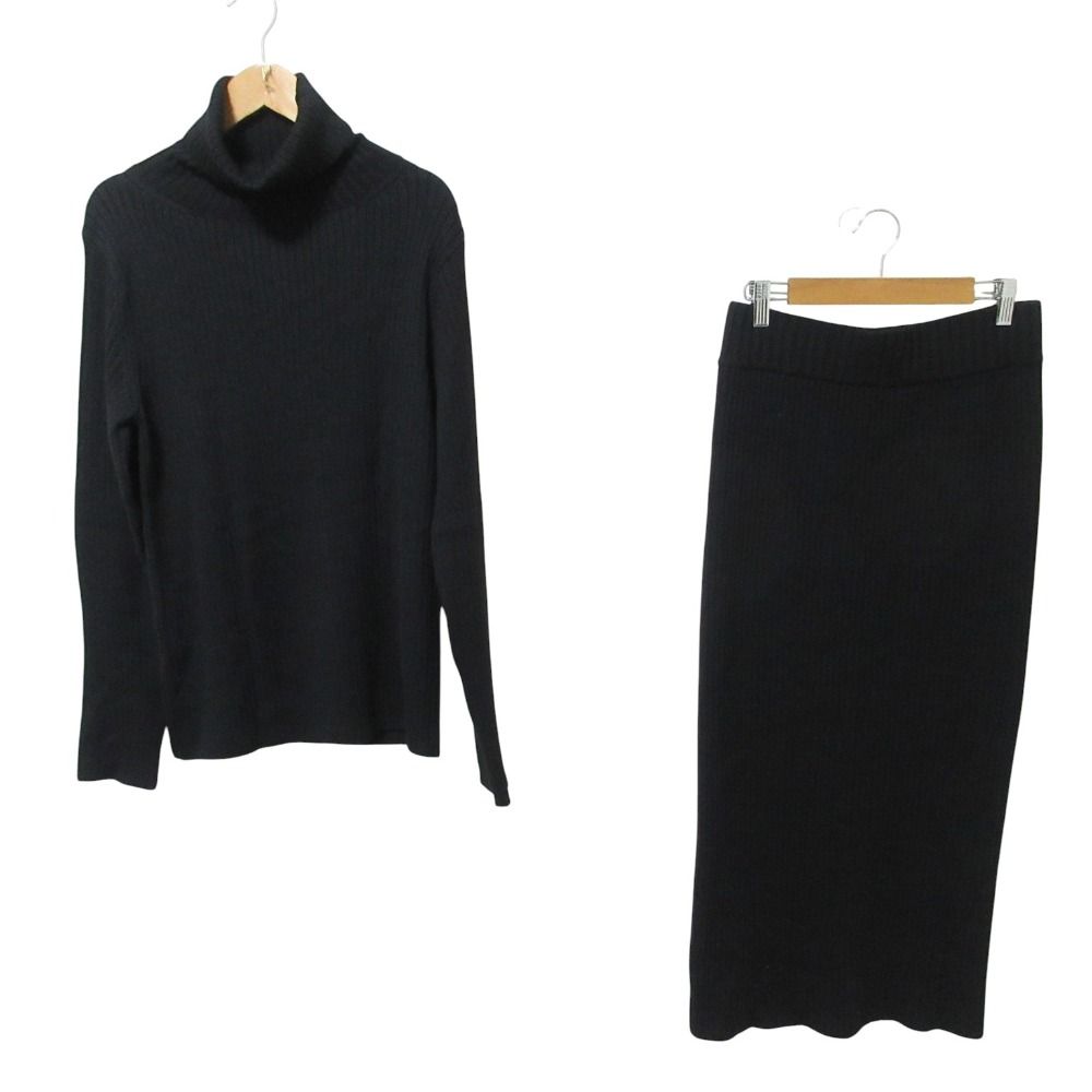EVERYDAY I LIKE. エブリデイアイライク リブ編み タートルネックニット セーター スカート セットアップ 36 ブラック レディース 古着