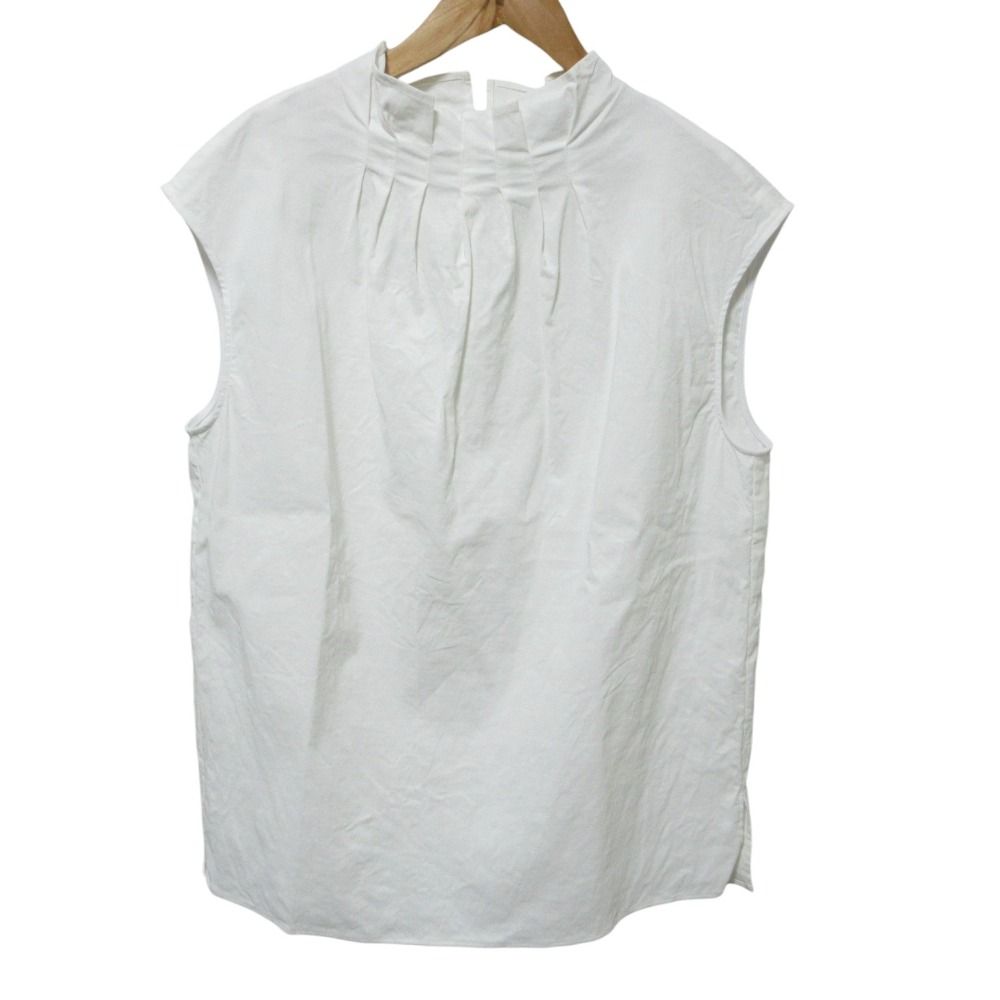 25SS Theory luxe セオリーリュクス LUSH LINEN SHAYNE BLOUSE ノースリーブ ウォッシャブルブラウス 38 ホワイト レディース 古着