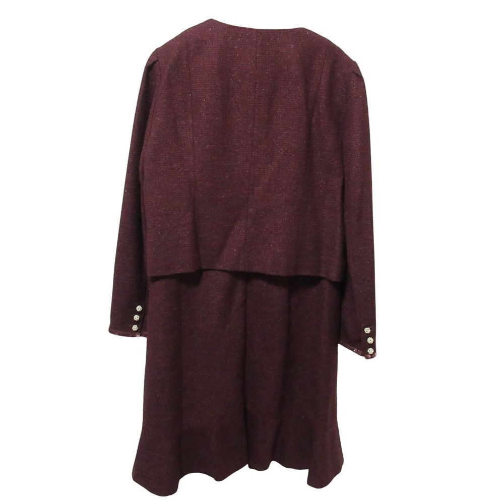 TO BE CHIC トゥービーシック ツイード ジャケット ワンピース アンサンブル セットアップ 大きいサイズ 46 48 ダークレッド レディース 古着
