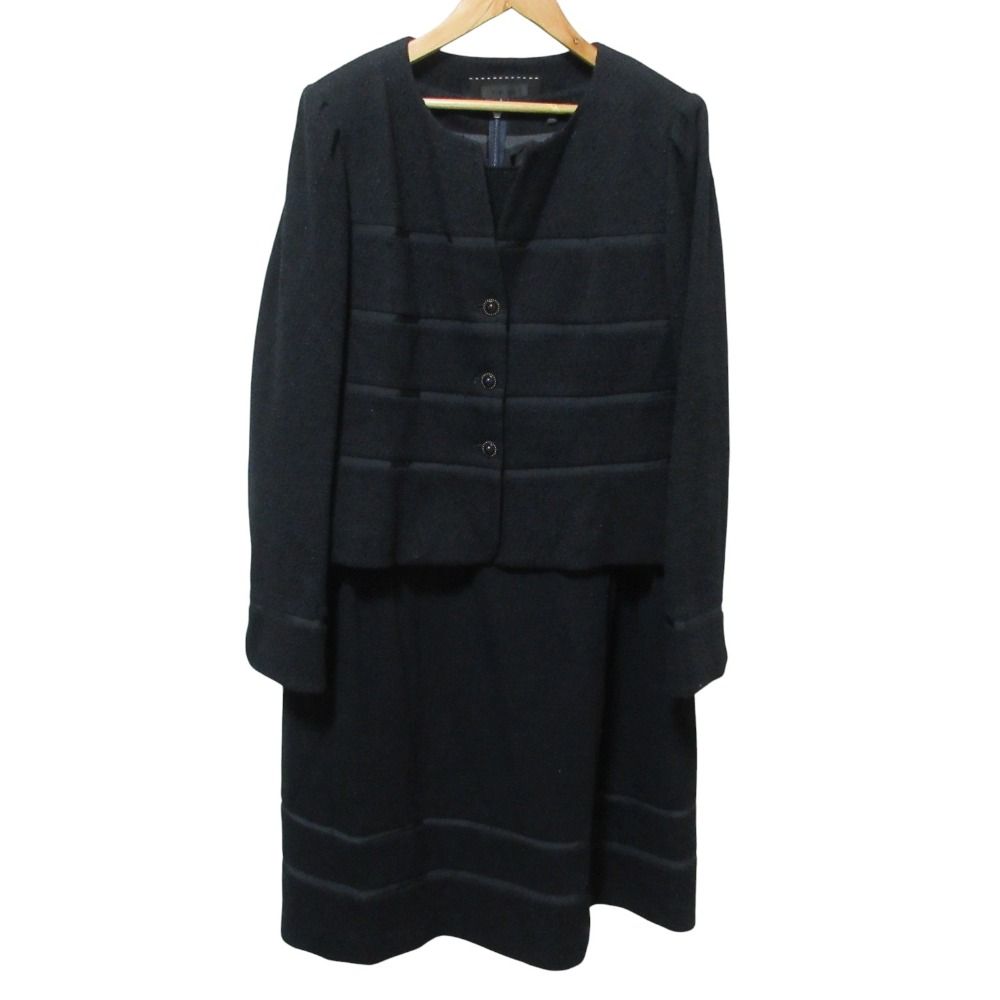 TO BE CHIC トゥービーシック ツイード シアースリーブ ワンピース ジャケット アンサンブル セットアップ 大きいサイズ 46 レディース 古着