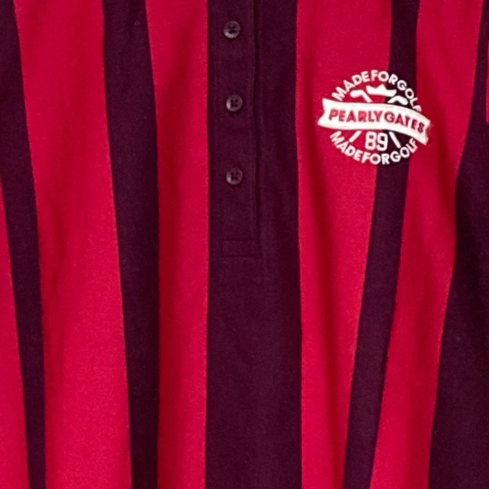 未使用 PEARLY GATES パーリーゲイツ ロゴ刺繍 ストライプ 半袖