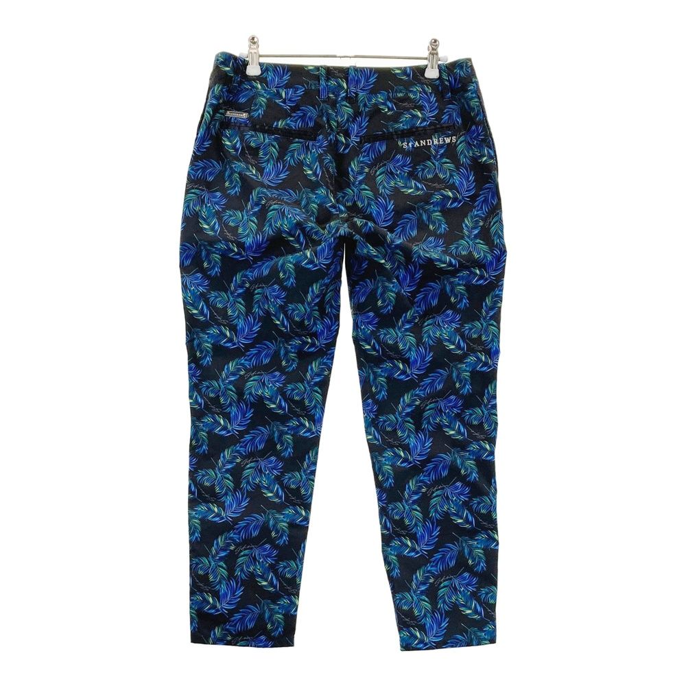 サイズ L ST ANDREWS セントアンドリュース モデル ロングパンツ ボタニカル 総柄 ブラック系 ゴルフウェア レディース ストスト