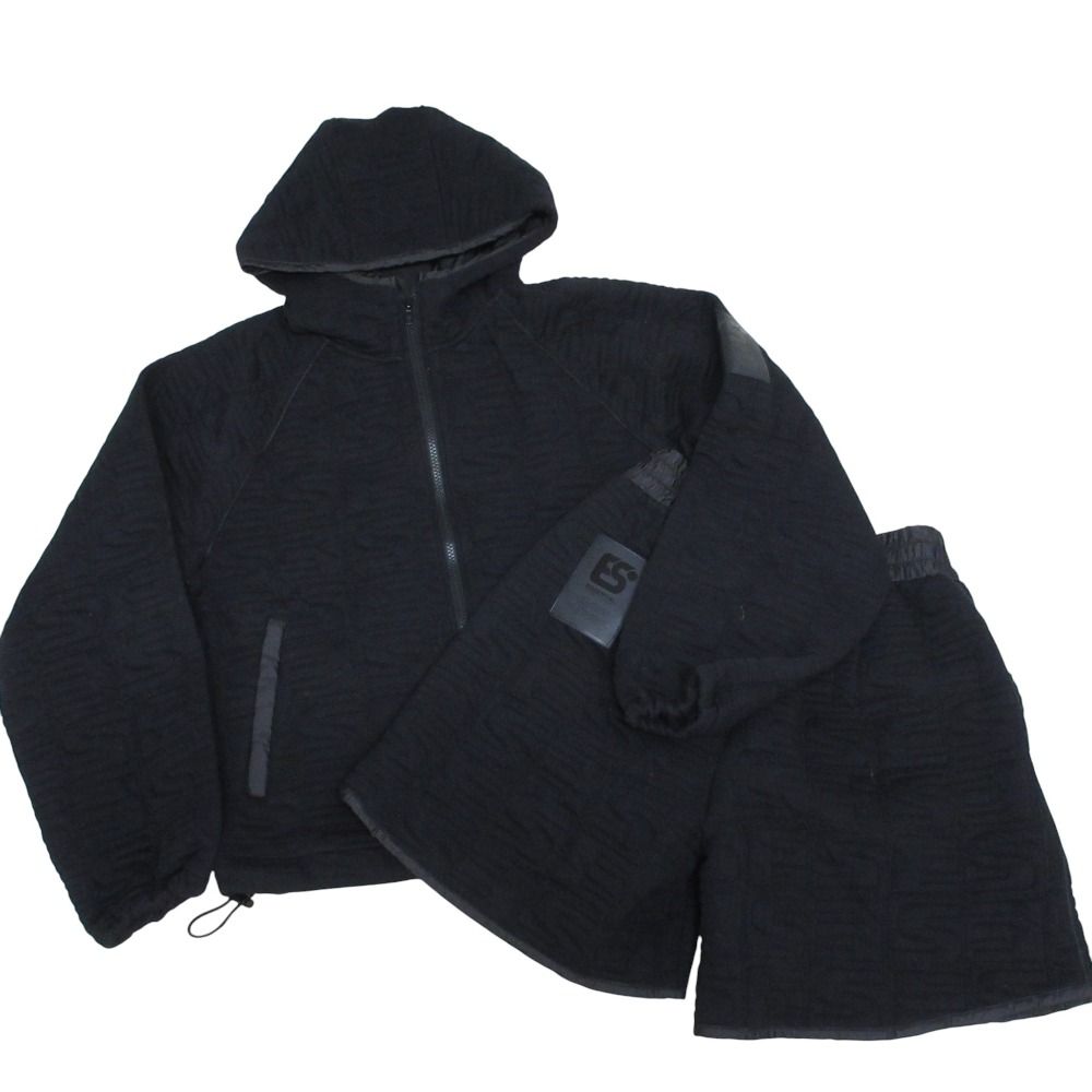 24AW ESSENTIAL エッセンシャル ダブル クロージング キルトジャケット ショートパンツ セットアップ 38 ブラック レディース 古着