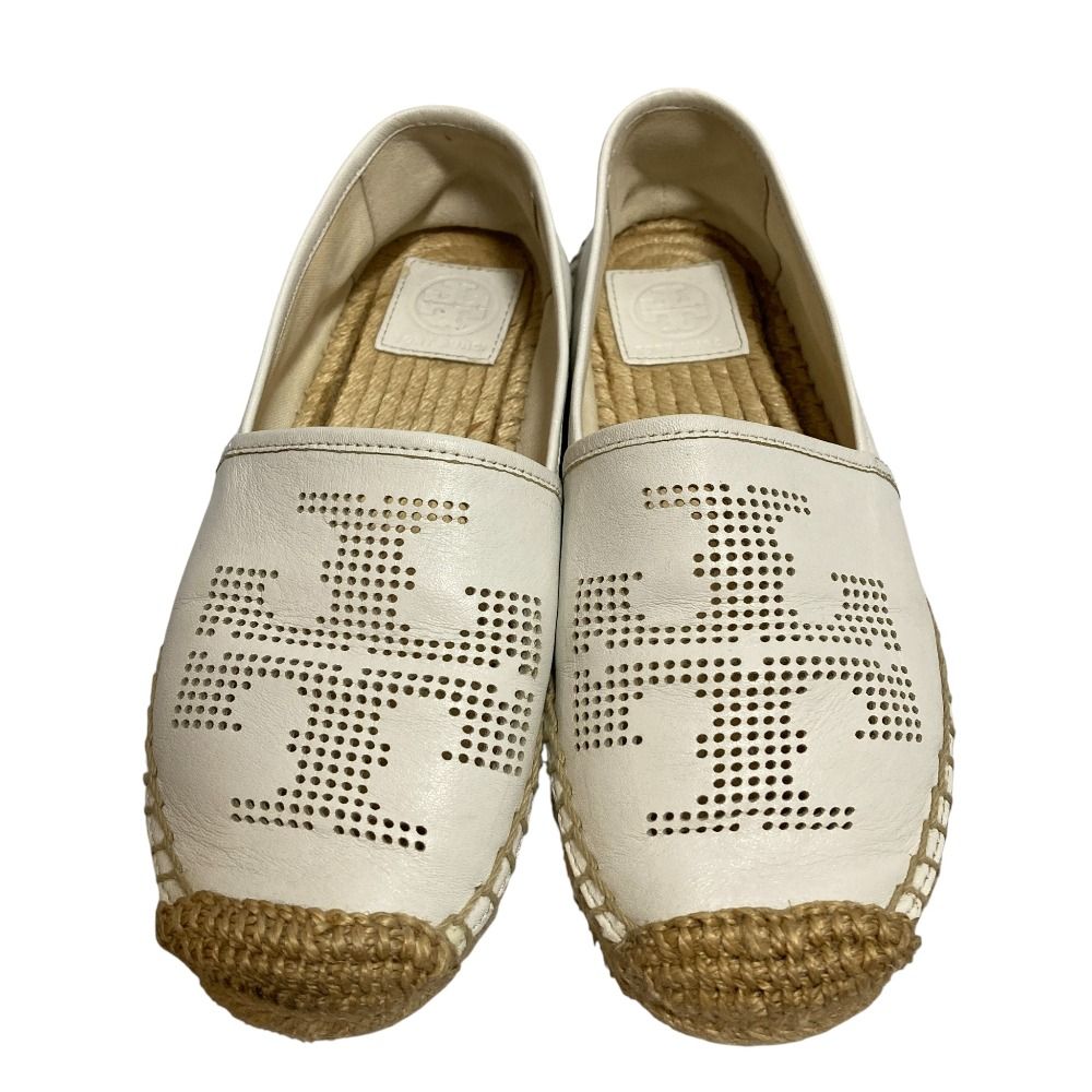 TORY BURCH トリーバーチ パンチングロゴ エスパドリーユ フラットシューズ スリッポン サイズ6.5 23.5 cm ホワイト レディース 古着