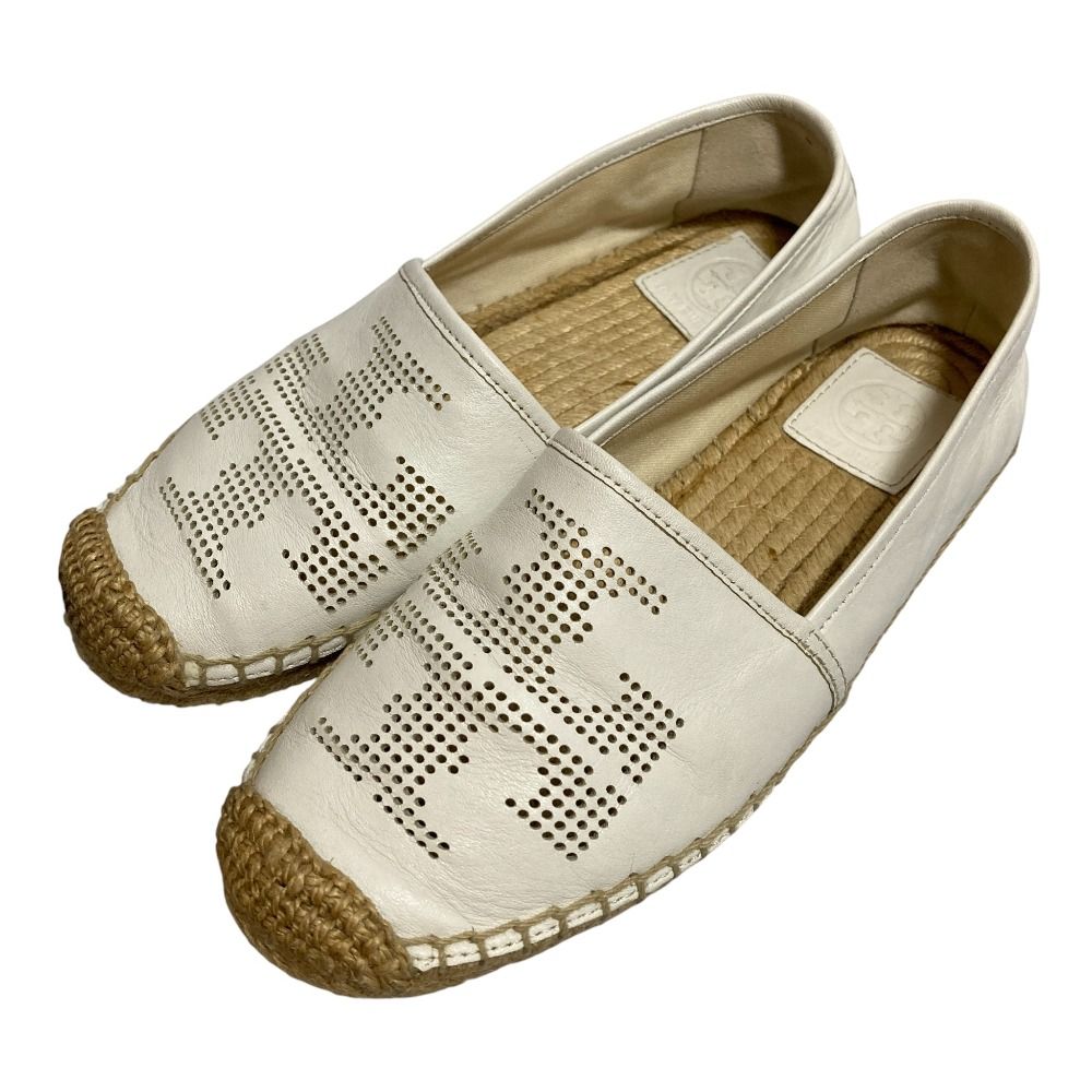TORY BURCH トリーバーチ パンチングロゴ エスパドリーユ フラットシューズ スリッポン サイズ6.5 23.5 cm ホワイト レディース 古着