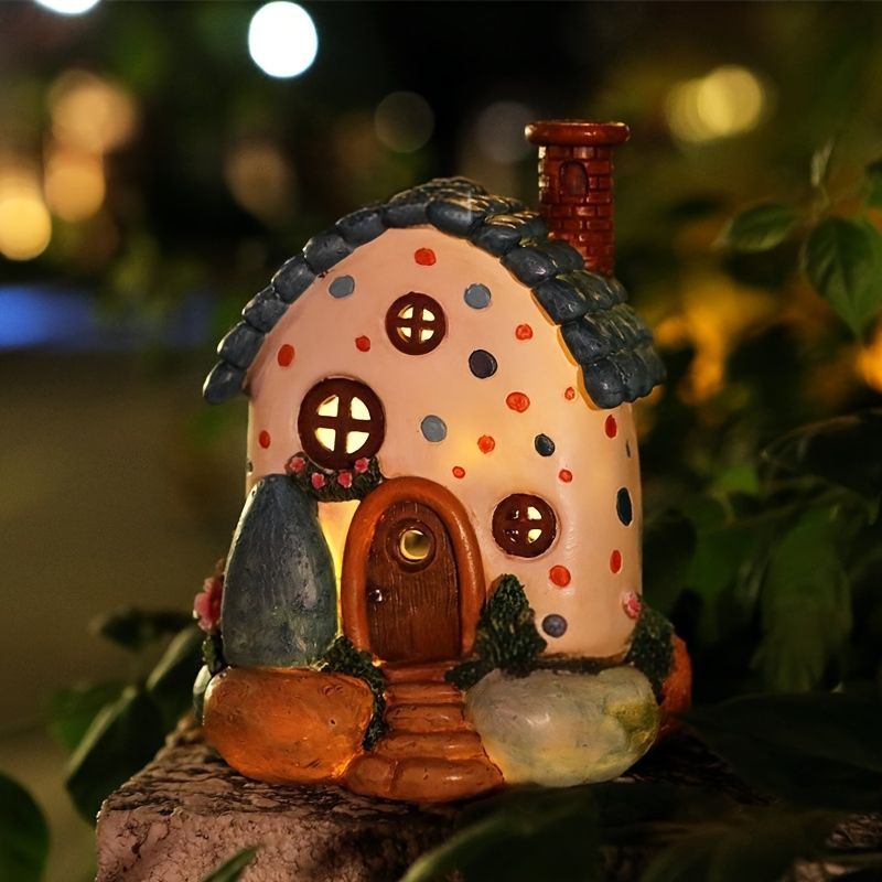 ソーラーライト ガーデンライト ガーデンオーナメント 青い屋根の家 ミニハウス 庭オブジェ 癒しグッズ ガーデニング お庭 玄関ライト 園芸装飾 インテリア オシャレ 防水 樹脂 ギフト プレゼント