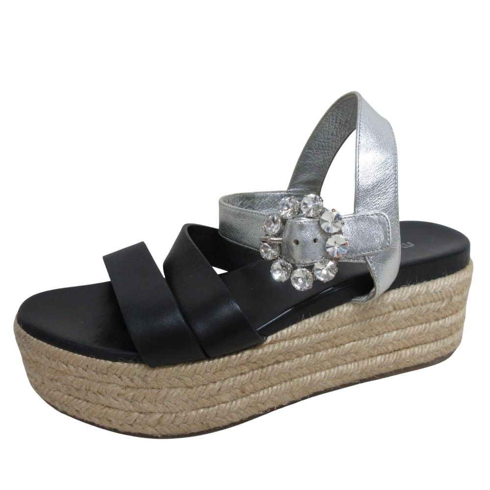 miumiu ミュウミュウ エスパドリーユ プラットフォーム ビジューサンダル 37 23.5 cm相当 ブラック シルバー レディース 古着