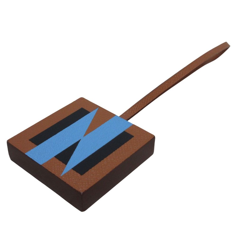 HERMES エルメス レトル オ カレ バッグチャーム イニシャル N ブラウン ブルー レディース 古着