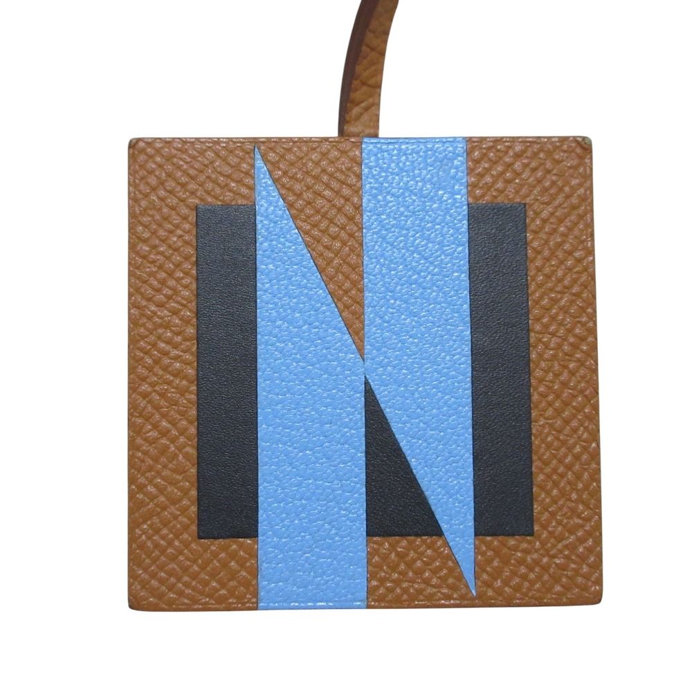  HERMES エルメス レトル オ カレ バッグチャーム イニシャル N ブラウン ブルー レディース 古着 キーホルダー キーリング 小物