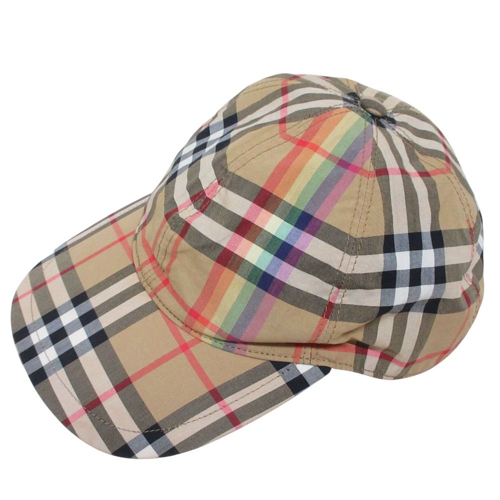 BURBERRY バーバリー ノバチェック レインボー コットン キャップ 帽子 M L ベージュ レディース 古着