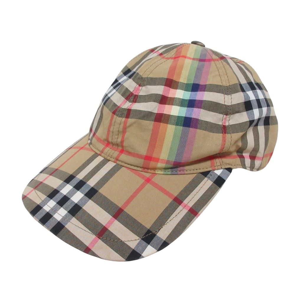 BURBERRY バーバリー ノバチェック レインボー コットン キャップ 帽子 M L ベージュ レディース 古着