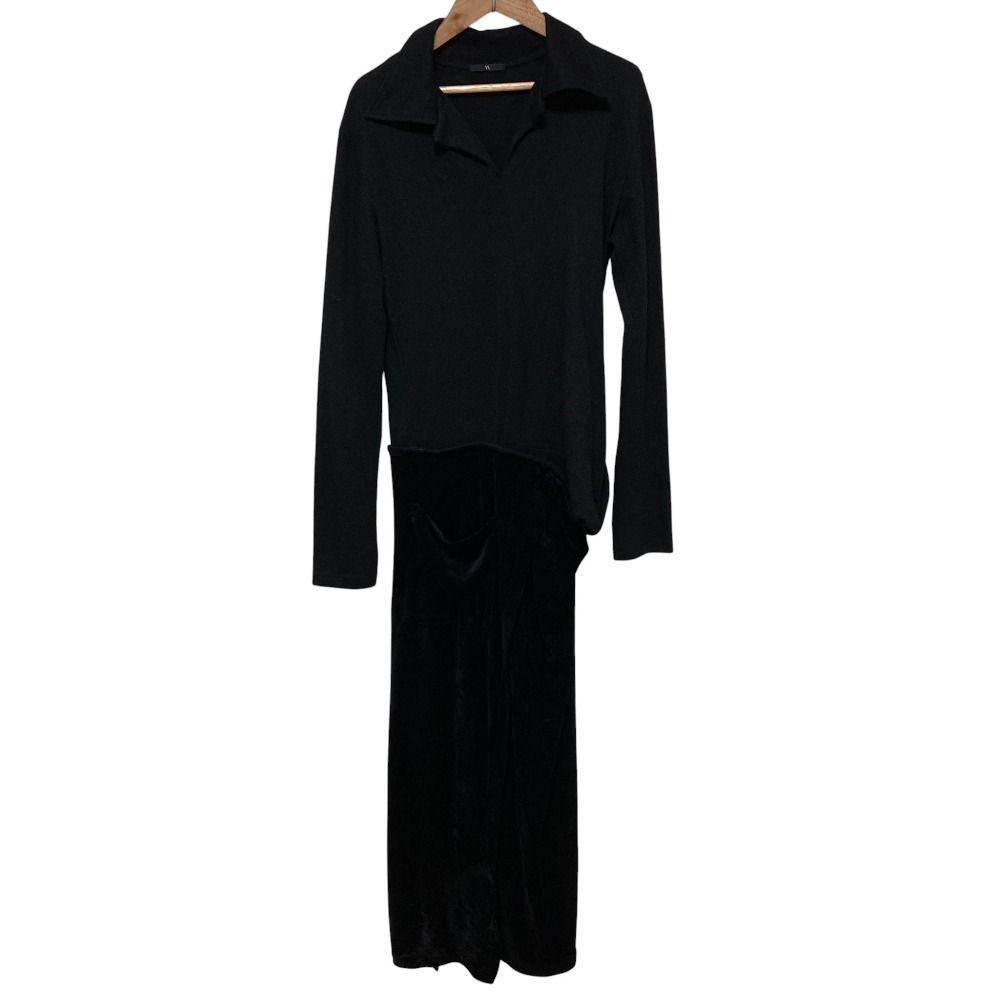 Y s ワイズ ヨウジヤマモト 長袖 ドッキングワンピース YE-T73-830 ブラック レディース 古着