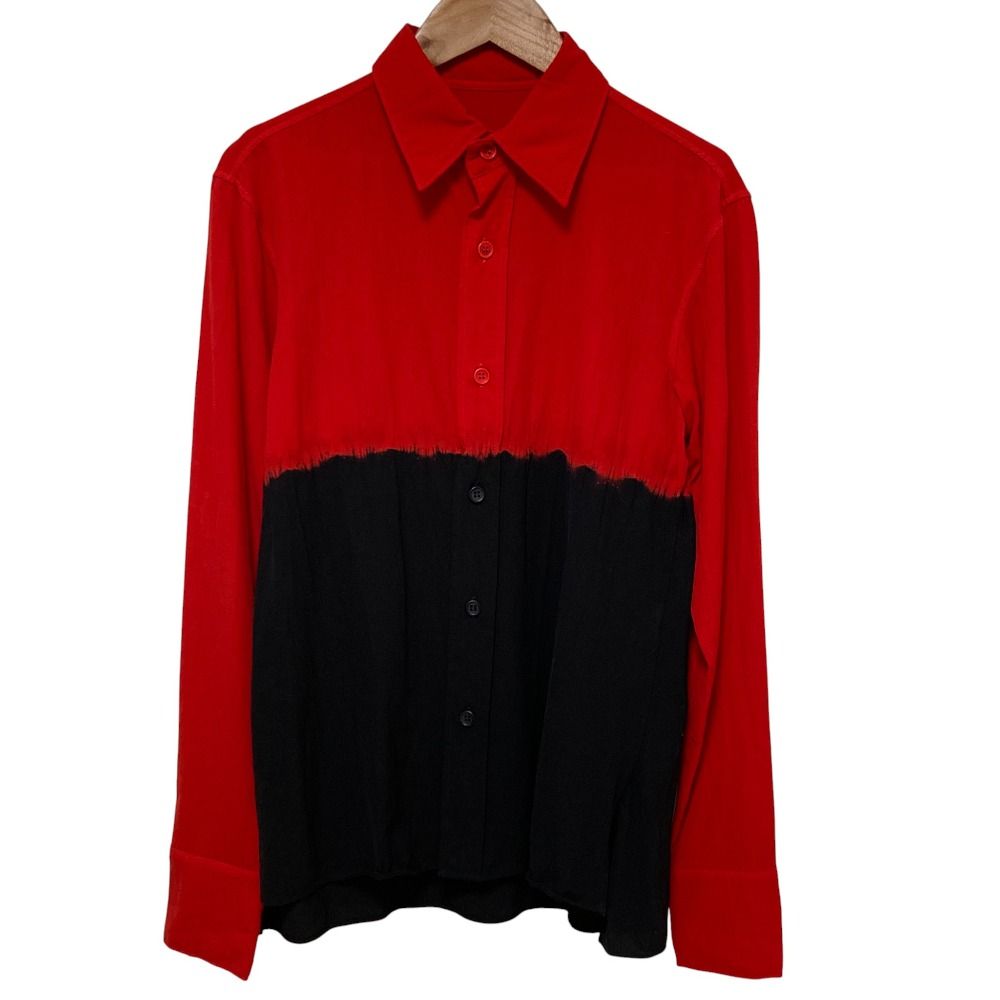 Y s ワイズ ヨウジヤマモト 染加工 ウールギャバジンシャツ ブラウス YU B 13 139 サイズ３ ブラック レッド レディース 古着
