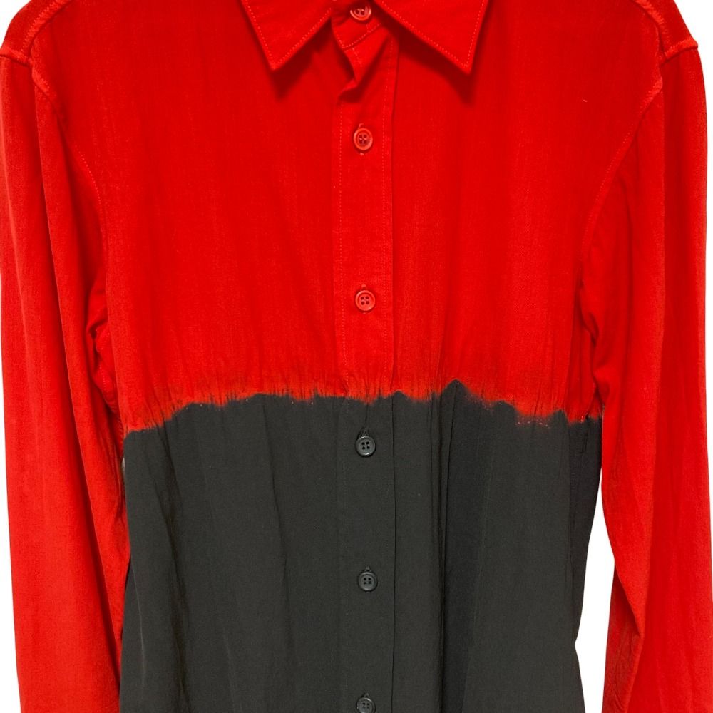 Y s ワイズ ヨウジヤマモト 染加工 ウールギャバジンシャツ ブラウス YU-B13-139 サイズ3 ブラック×レッド レディース 古着