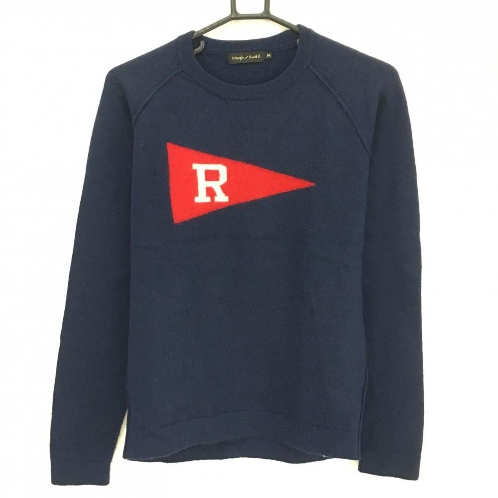 超 ラフアンドスウェル セーター ネイビー×レッド ウール ニット メンズ M ゴルフウェア rough&swell