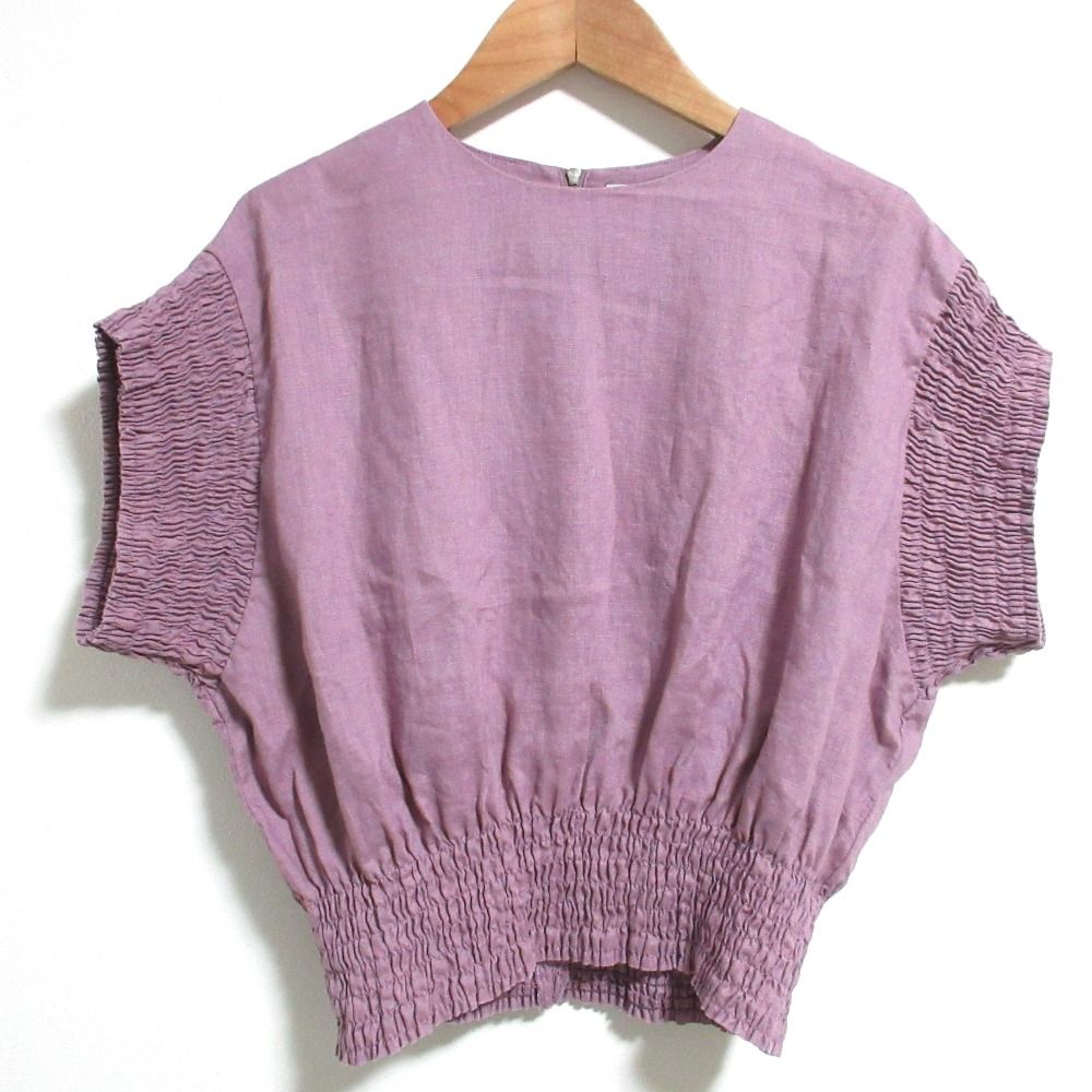 25SS HYKE ハイク LINEN SHIRRED BLOUSE リネンブラウス 251-15239 サイズ1 パープル レディース 古着