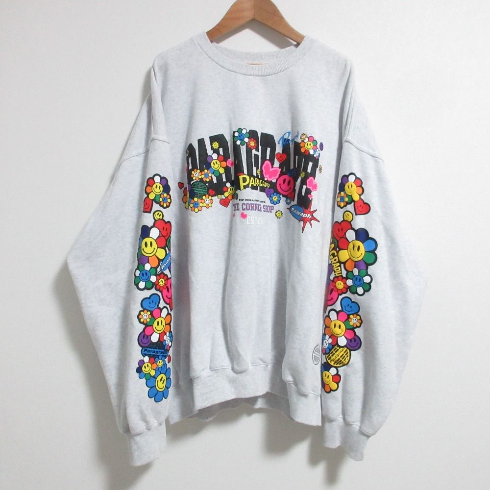 Paragraph パラグラフ スマイル スマイルマルチプリント スウェット トレーナー 3サイズ ライトグレー メンズ 古着