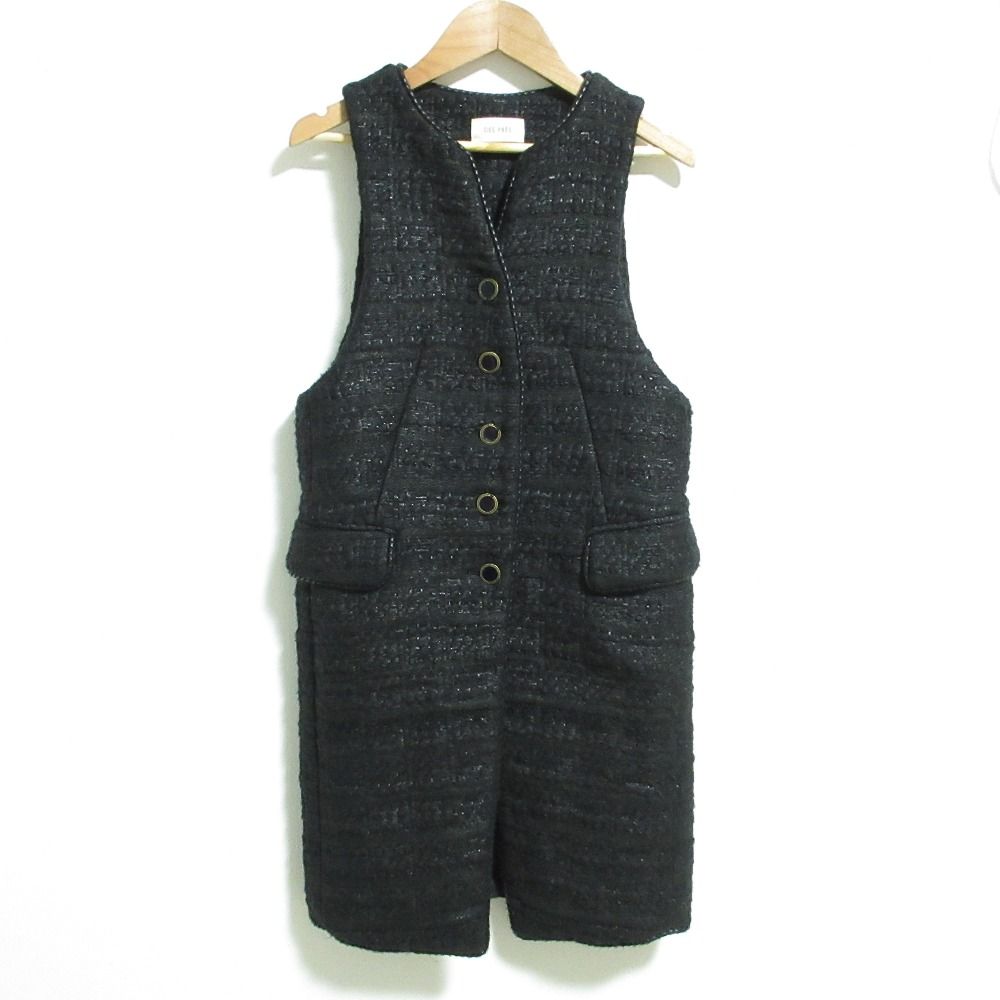 23AW DES PRES デプレ トゥモローランド シックツイード ミドルジレ ベスト サイズF ブラック レディース 古着