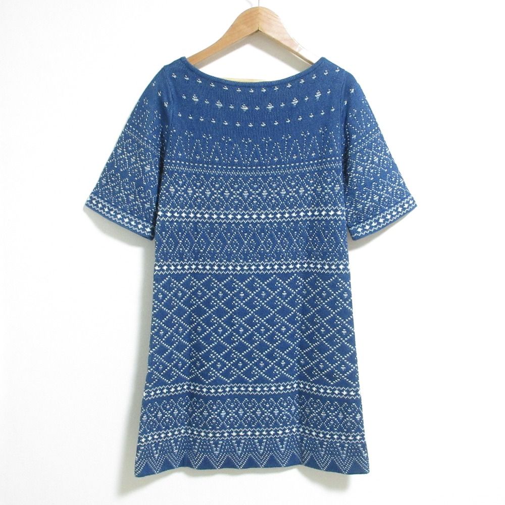 CHANEL シャネル ココマーク フェアアイル ニット ワンピース P 47556 サイズ34 ブルー レディース 古着