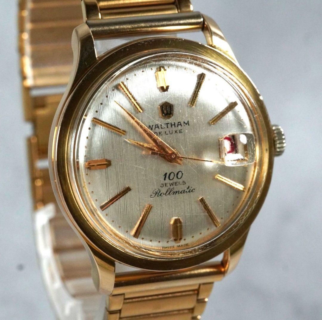 幻　WALTHAM　Americana　ゴールド　ローマン　自動巻 幻の100石】WALTHAM ウォルサム 100 JEWELS De Luxe Rollmatic 自動巻
