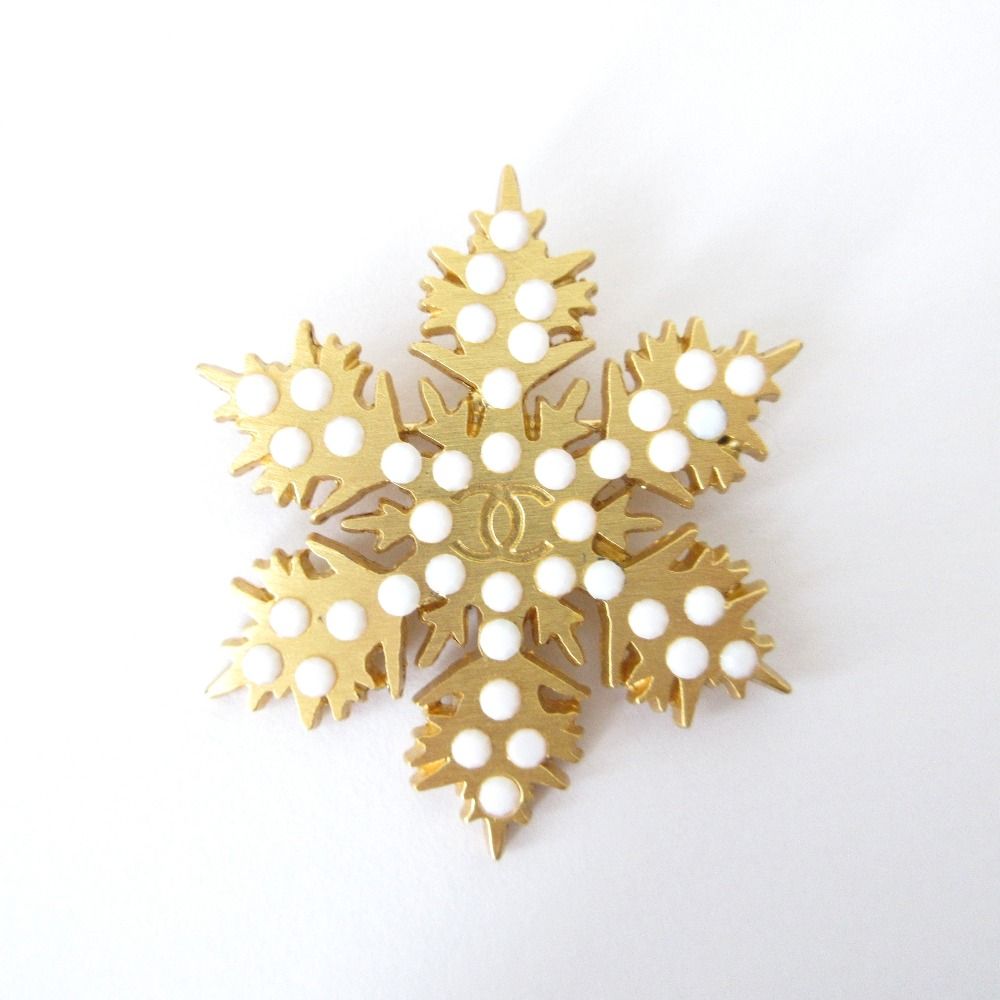 01 A CHANEL シャネル ココマーク スノーフレーク ブローチ ゴールド レディース 古着