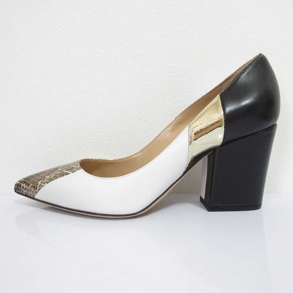 sergio rossi セルジオロッシ バイ ポインテッドトゥパンプス ホワイト 37 23.5 cm相当 ブラック レディース 古着