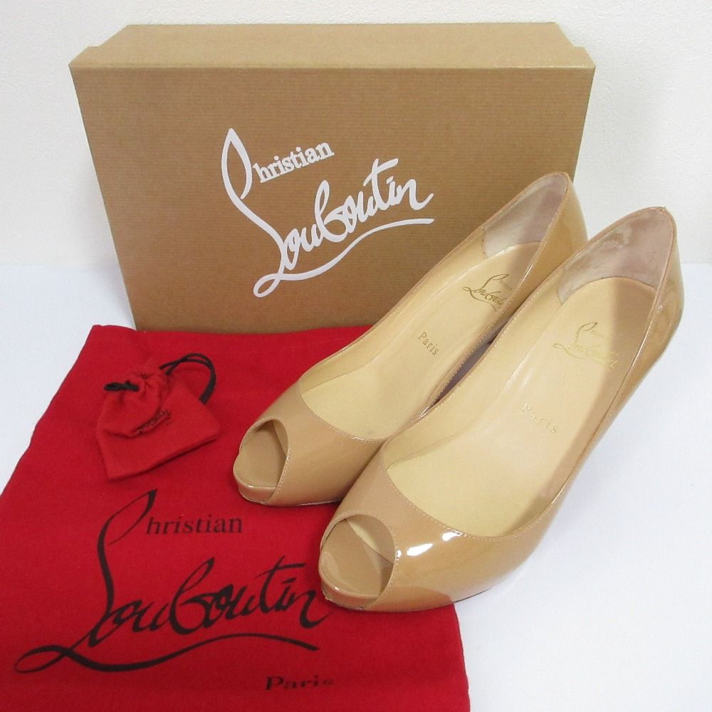 Christian Louboutin クリスチャンルブタン オープントゥ パテントパンプス 37.5 24 cm相当 ヌードベージュ レディース 古着