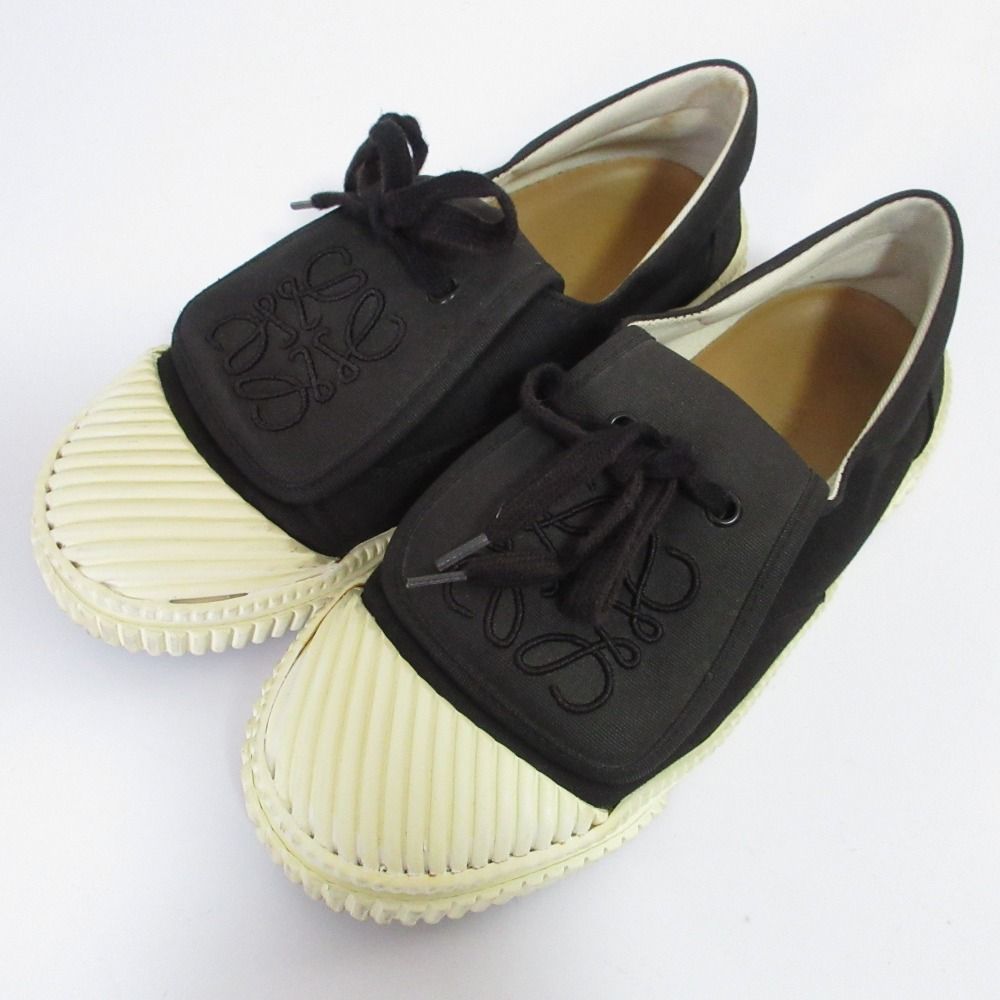 良品 LOEWE ロエベ アナグラム フラップ キャンバス スニーカー 822201