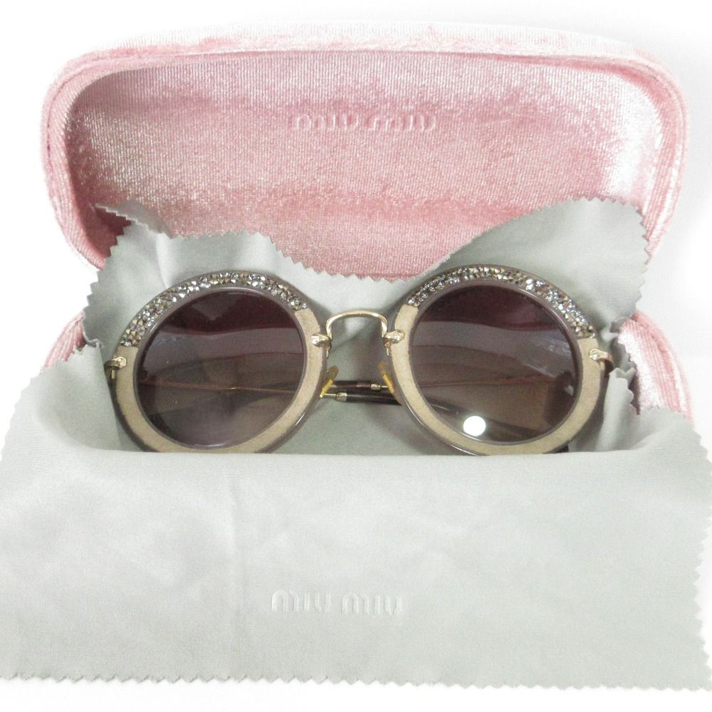 miumiu ミュウミュウ グリッター ラウンド サングラス SMU 08 R グレー レディース 古着