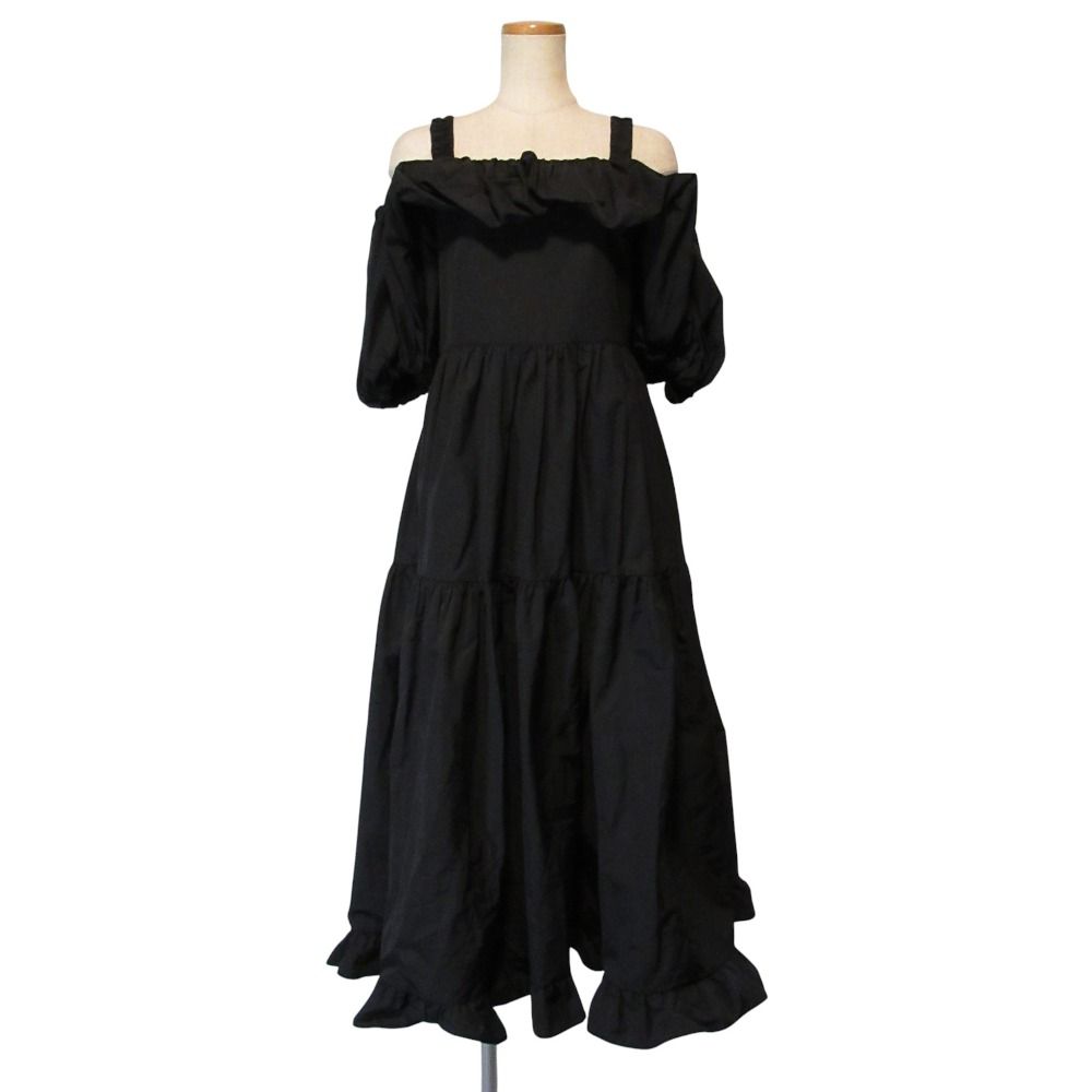 24SS CORCOVADO コルコバード フリルオフショルダーティアードロングドレス ワンピース 32-242-0037 サイズ38 ブラック レディース 古着