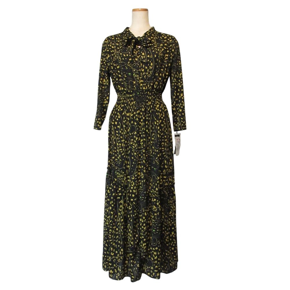 23AW CORCOVADO コルコバード ポリエステルジャージー ボウタイドレス ワンピース 3801-050-234 サイズ38 ブラック イエロー レディース 古着