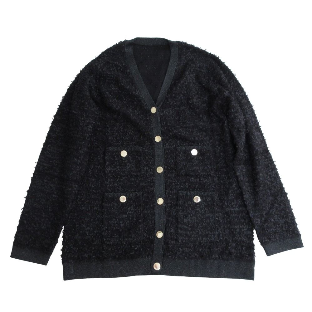 24AW GRACE CONTINENTAL グレースコンチネンタル ツイードバイ ニットカーディガン 0124453018 サイズ36 ブラック レディース 古着