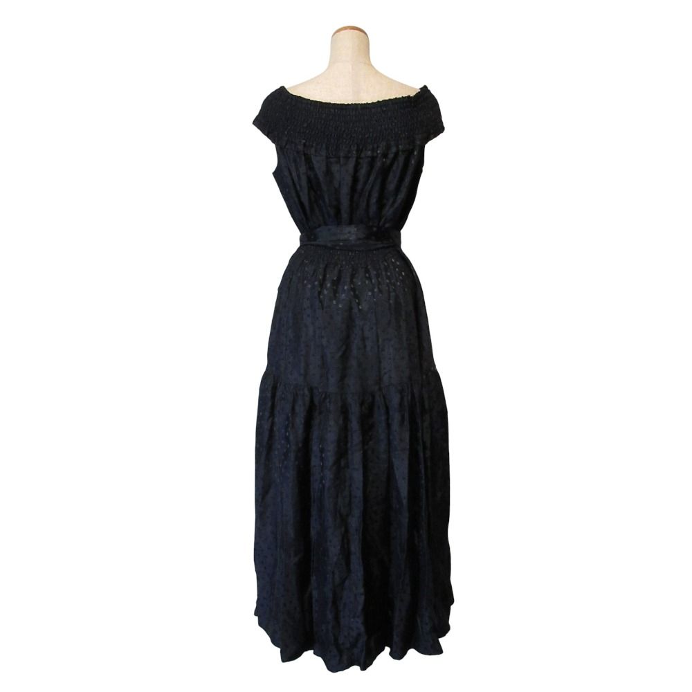 25 SS コルコバード ドットドビー ジャガード オフショルダードレス ワンピース サイズ38 ネイビー レディース 古着