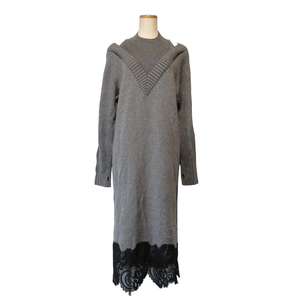 25SS GRACE CONTINENTAL グレースコンチネンタル レイヤードレースニットワンピース 0125133106 サイズ36 グレー レディース 古着