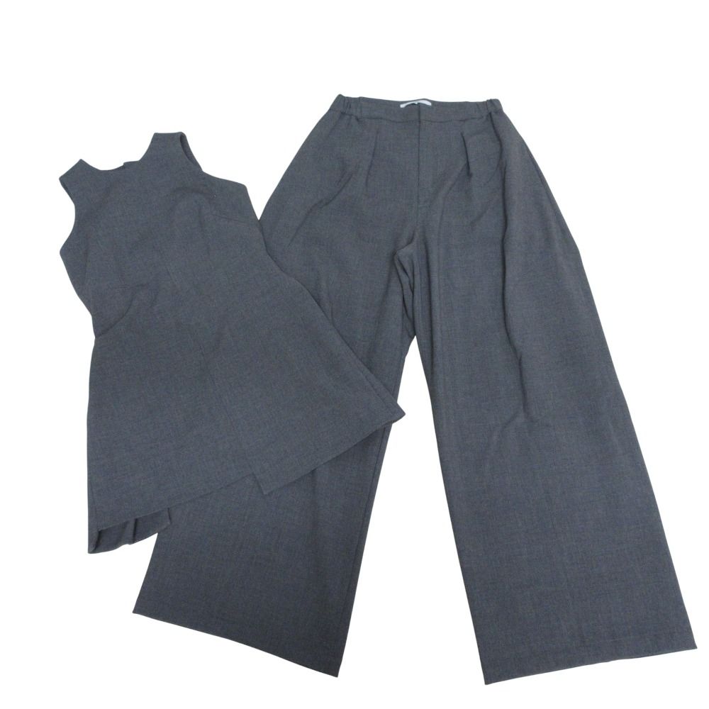 24 AW UN 3 D アンスリード バックオープンビスチェ コクーンワイドパンツ セットアップ サイズ38 グレー レディース 古着