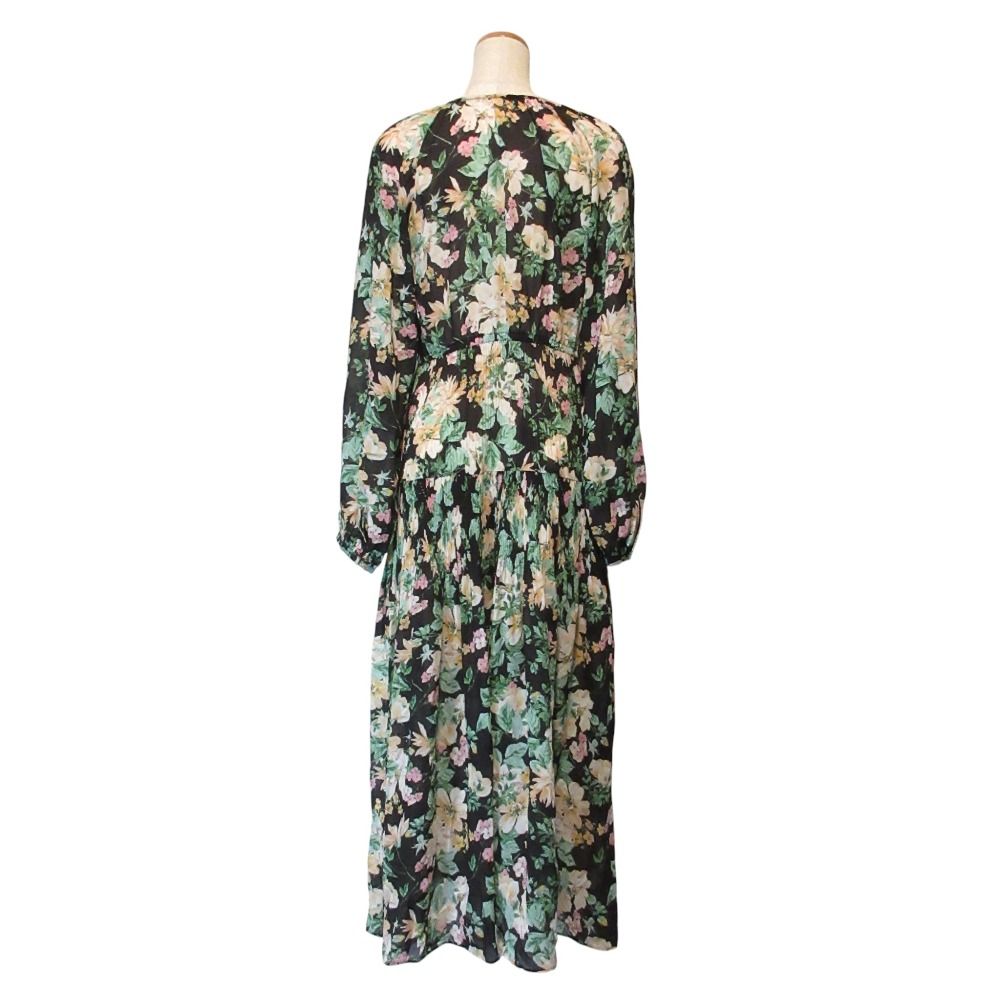 25 SS グレースコンチネンタル フラワープリントカフタンドレス ワンピース サイズ38 グリーン レディース 古着