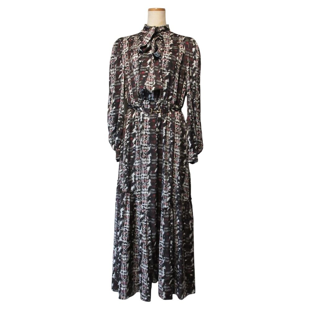 23AW CORCOVADO コルコバード ツイード転写 ウエストベルト ボウタイ付きドレス ワンピース 322340009 サイズ38 ブラック レディース 古着