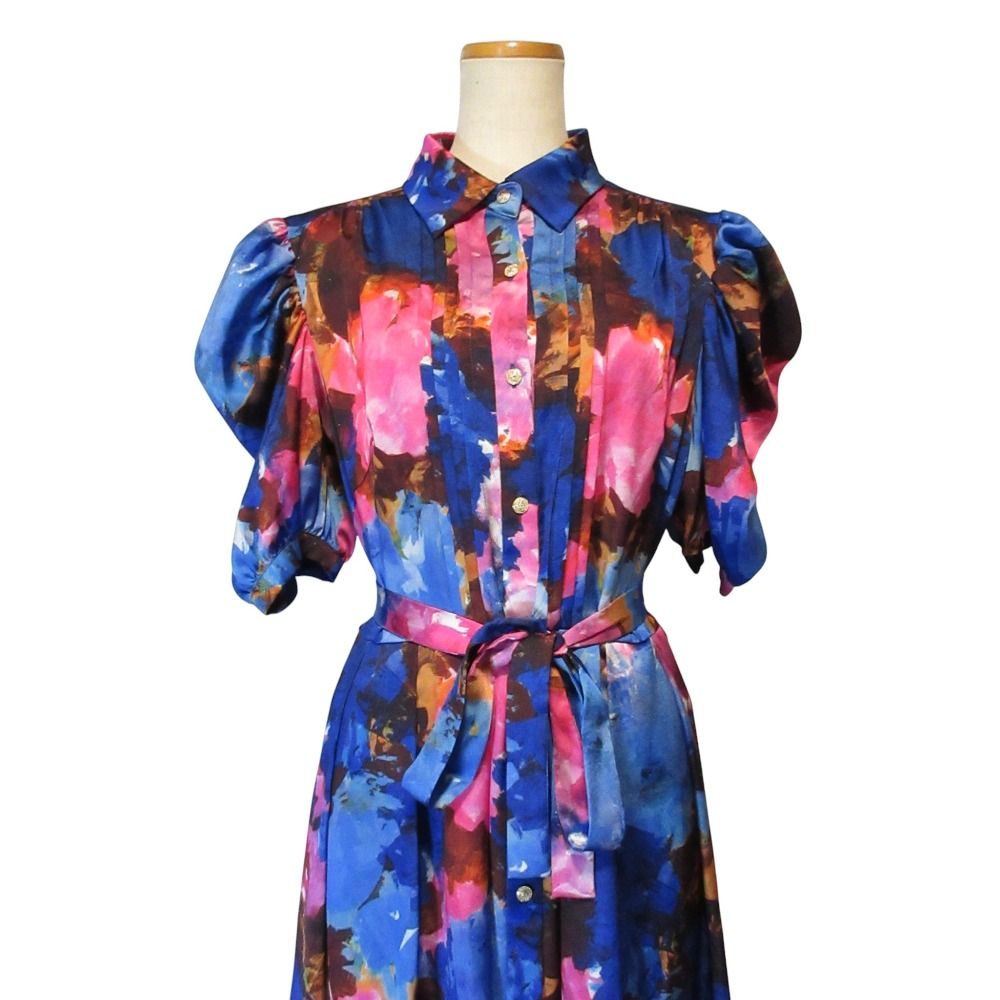  25 SS コルコバード LATIN LOVER サテンドレス ワンピース 32-251-0024 サイズ40 ネイビー レディース 古着 半袖 その他