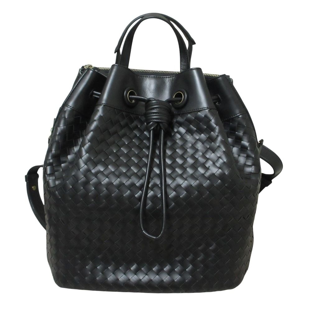 Cole Haan コールハーン ウォーブン レザードローストリング 2WAY バックパック リュック ブラック レディース 古着