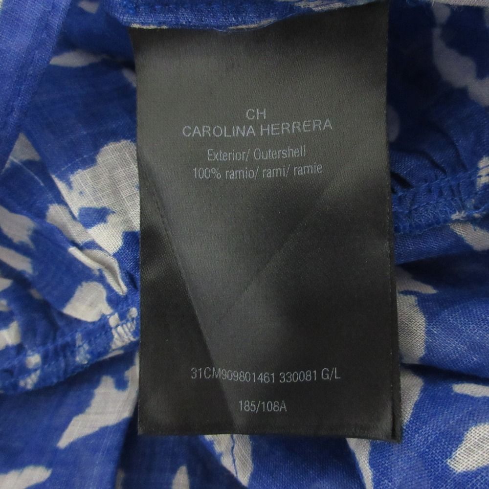 良品 CAROLINA HERRERA キャロライナヘレラ 総柄 リネン シャツ  