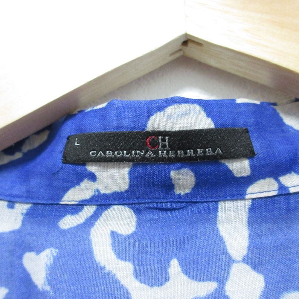 良品 CAROLINA HERRERA キャロライナヘレラ 総柄 リネン シャツ  