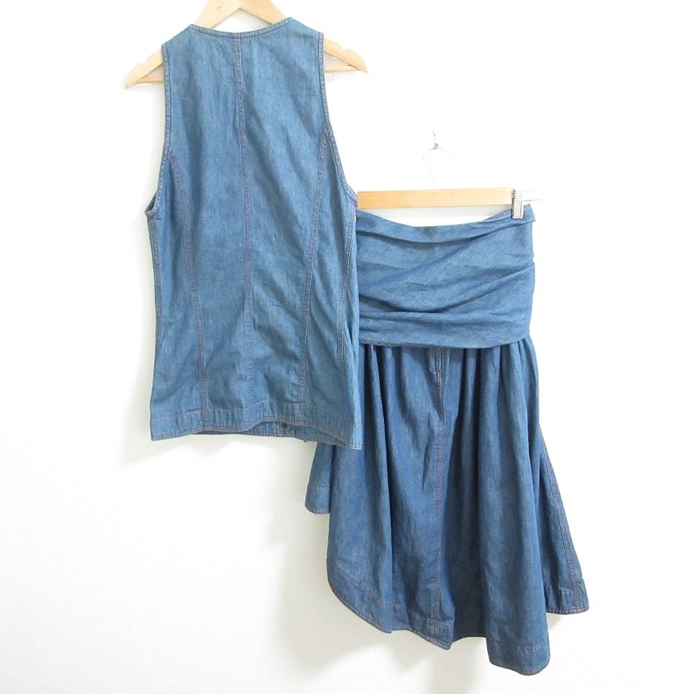 FENDI フェンディ ヴィンテージ デニム トップス フ スカート ベルト 3点セットアップ サイズ42 ブルー レディース 古着