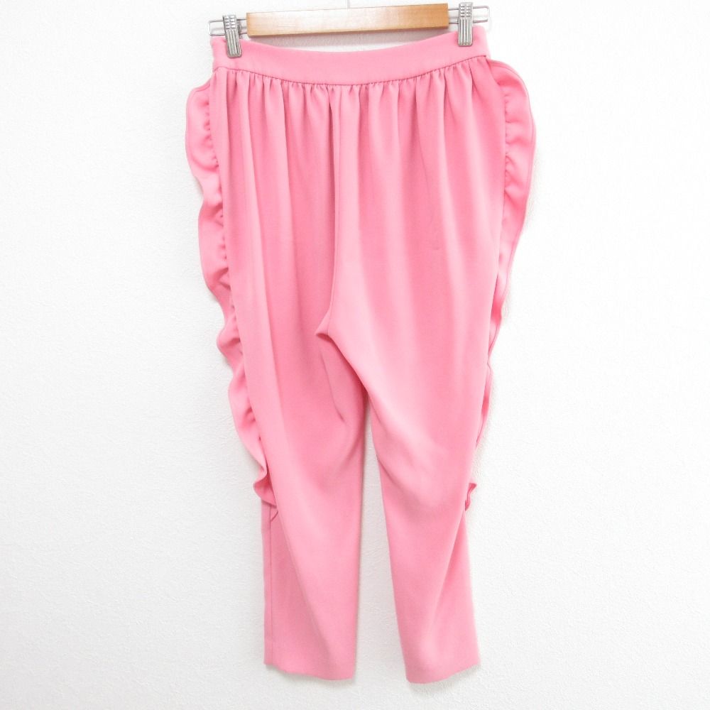 クリーニング済み YOKO CHAN ヨーコチャン サイドフリル ウエストギャザーパンツ テーパードパンツ サイズ36 ピンク レディース 古着