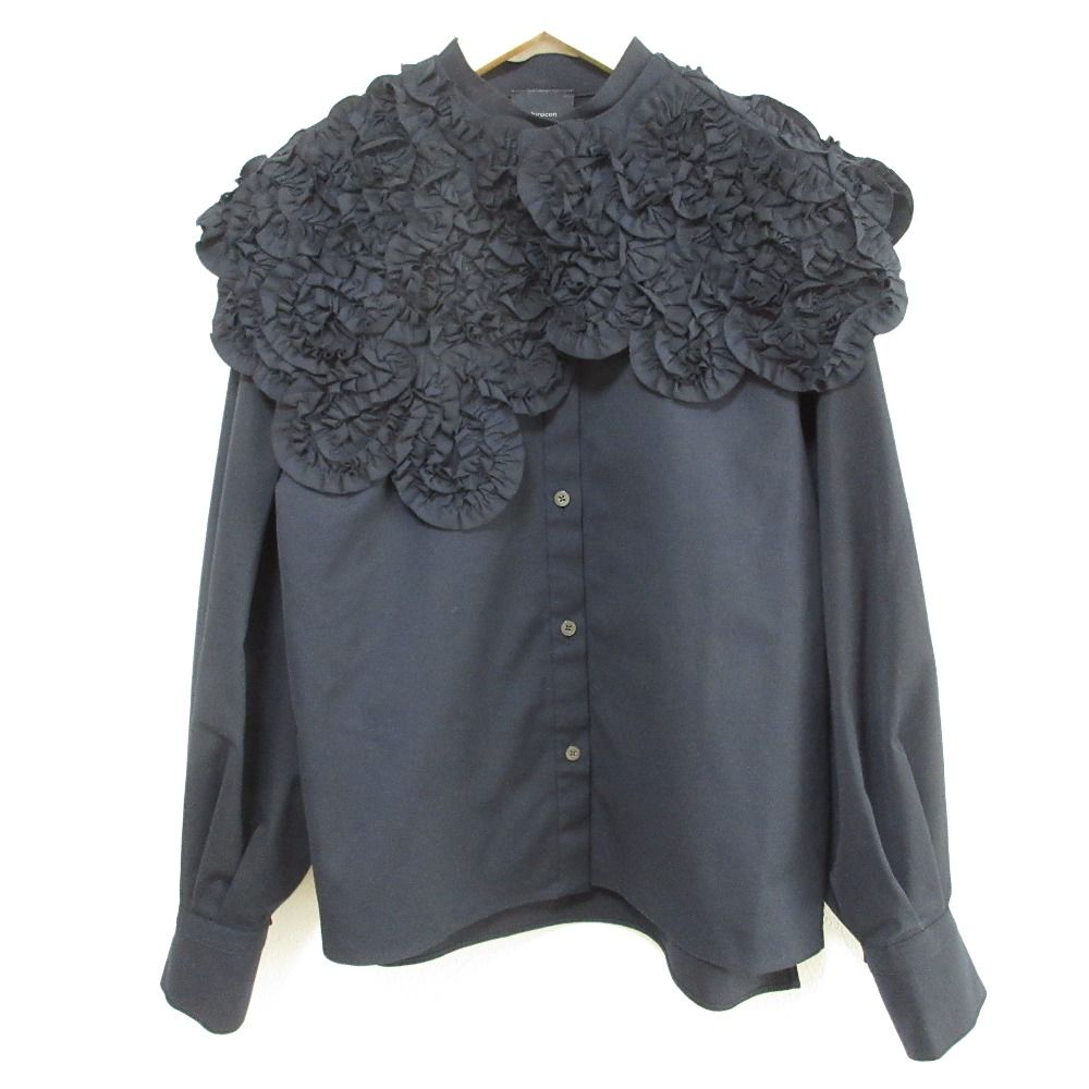 クリーニング済み yori shirocon ヨリ シロコン ホイップ ブラウス シャツ SC2121-010AW サイズ34 ネイビー レディース 古着