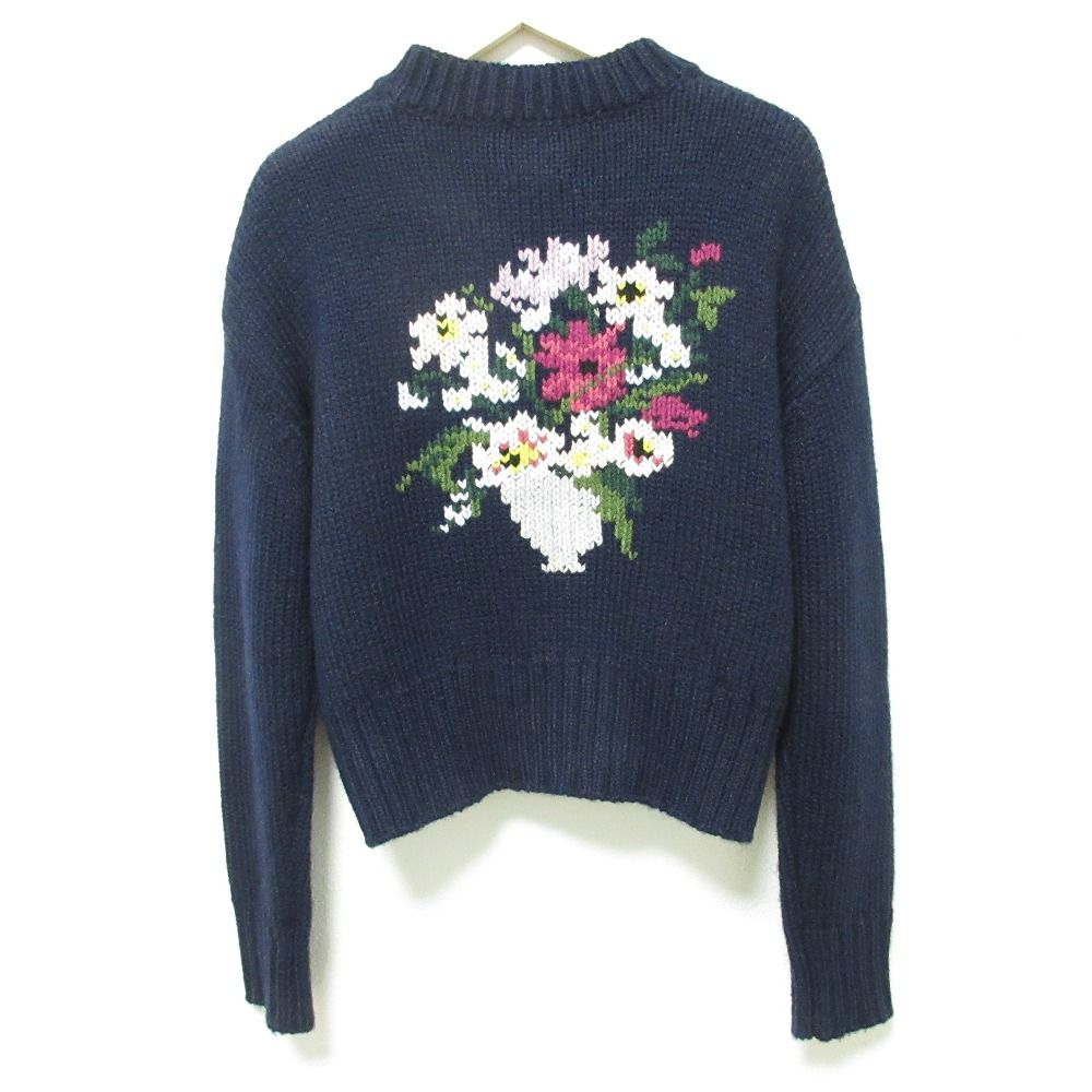 セブンテン バイ ミホカワヒト ケイタマルヤマコラボ フラワー刺繍 ニットカーディガン サイズ1 ネイビー レディース 古着