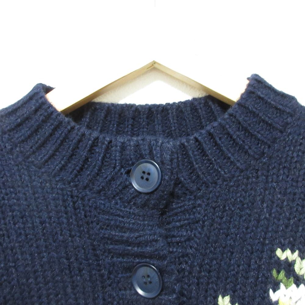 【美品】ケイタマルヤマ　花柄　刺繍　ニットカーディガン サイズ2 黒 美品 セブンテン バイ ミホカワヒト ケイタマルヤマコラボ フラワー