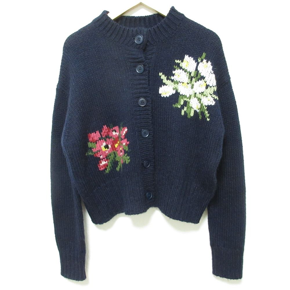 セブンテン バイ ミホカワヒト ケイタマルヤマコラボ フラワー刺繍 ニットカーディガン サイズ1 ネイビー レディース 古着