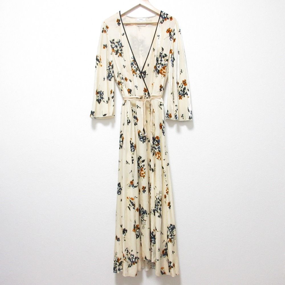 forte forte フォルテフォルテ イタリア製 フラワープリント シルクブレンド カシュクールワンピース ドレス サイズ0 アイボリー レディース 古着